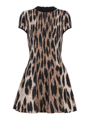 Balmain: short dresses - A-Line Leopard Print Jacquard Dress