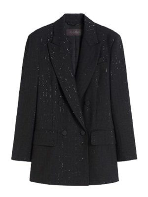 Max Mara: blazers - Double-Breasted Pinstriped Wool Blazer