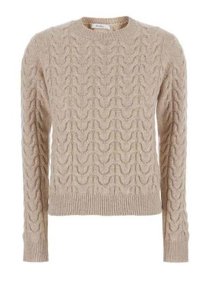 Max Mara: Strickpullover mit Rundhalsausschnitt - Rundhalspullover - Weiß