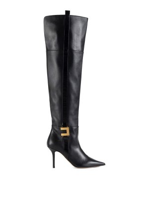 ELISABETTA FRANCHI: boots - Leather Boots With Logo Plaque