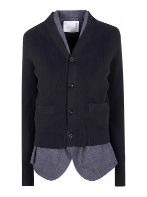 Sacai: cardigan - Cardigan in maglia X Glen Check