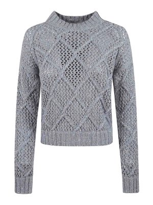 Max Mara: Suéteres con cuello pico - Suéter Cuello Redondo - Gris Claro