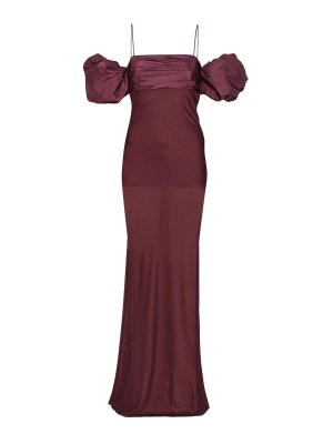ROTATE Birger Christensen: evening dresses - Burgundy Long Dress In Chiffon Fabric