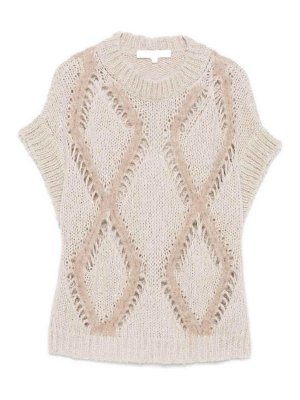 ANTONELLI FIRENZE: maglieria gilet - Gilet beige a maniche corte con girocollo