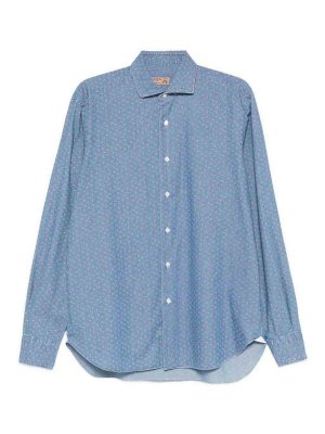 BARBA: shirts - Blue Micro-Pattern Shirt