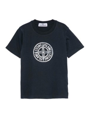 STONE ISLAND: t-shirts - Blue Cotton Short-Sleeved T-Shirt