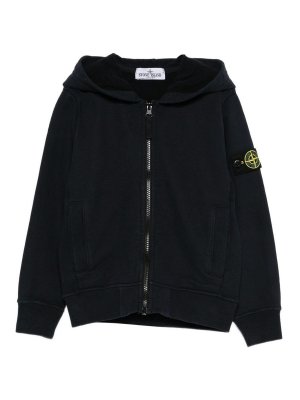 STONE ISLAND: Sweatshirts & Sweaters - Hooded Zip Sweatshirt In Blue Navy Cotton