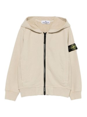 STONE ISLAND: Sweatshirts & Sweaters - Beige Cotton Zip-Up Hoodie
