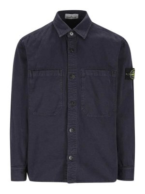 STONE ISLAND: shirts - Dark Blue Denim Shirt