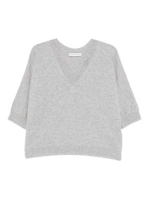 TABARONI CASHMERE: Tops & Tank tops - Grey Short-Sleeve V-Neck Top