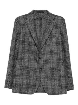 TAGLIATORE: blazers - Gray Checked Blazer In Virgin Wool