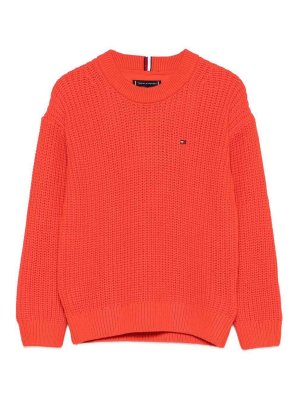 TOMMY HILFIGER: Strickpullover mit Rundhalsausschnitt - Rundhalspullover - Hellrot