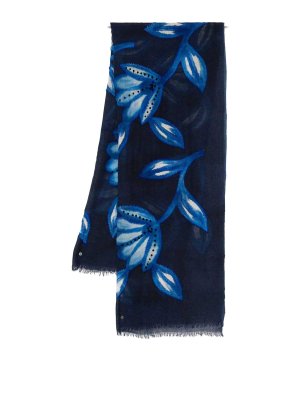 SGOMBERO CANTINE: scarves - Blue Scarf  In Wool With Flowers Print