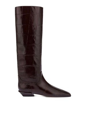 Paris Texas: boots - Brown Croc-Embossed Leather Boots