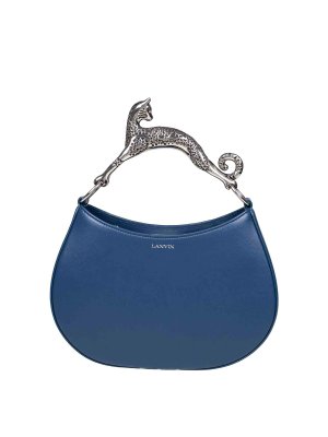 LANVIN: shoulder bags - Hobo Cat Bag In Petrol Blue Leather