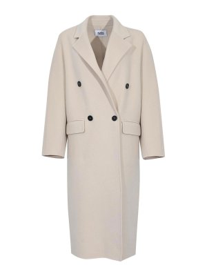 ALPHA STUDIO: knee length coats - Double-Breasted Coat In Double Wool