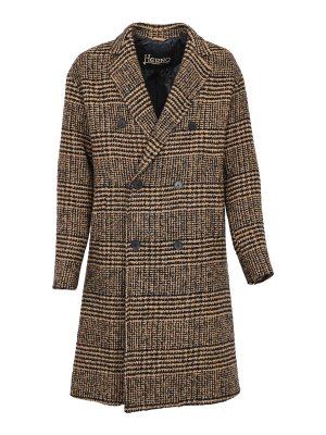 HERNO: knee length coats - Prince Of Wales Wool Blend Coat