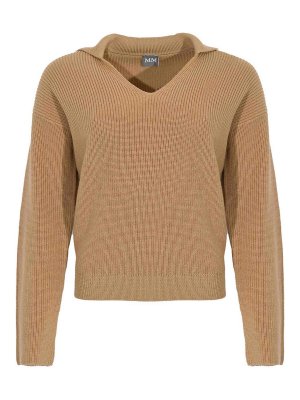 Max Mara: Suéteres con cuello pico - Suéter Cuello Redondo - Camel