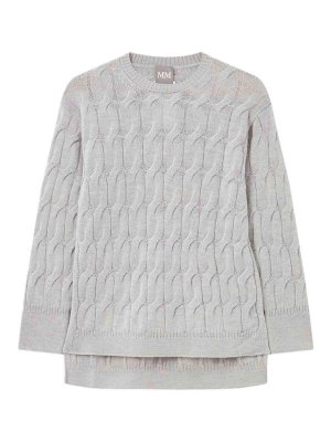 Max Mara: Strickpullover mit Rundhalsausschnitt - Rundhalspullover - Hellgrau