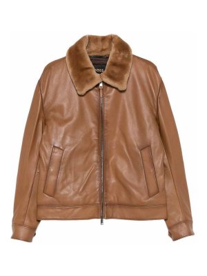 BOSS CAMEL: leather coats - Jacket With Fur Collar