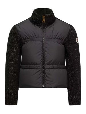 MONCLER JR: cardigans - Padded Metallic Wool Cardigan With Zip