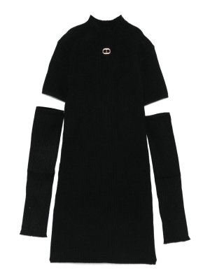 TWINSET: knee length dresses - Ribbed dress with high collar