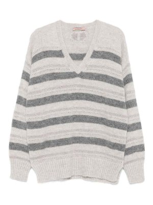 TWINSET: Col en V - Pull À Col V - Gris