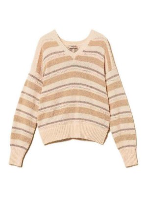 TWINSET: Col en V - Pull À Col V - Beige