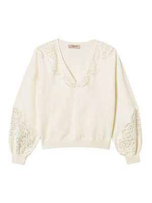 TWINSET: Col en V - Pull À Col V - Blanc