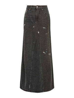 MM6 MAISON MARGIELA: Knee length skirts & Midi - Denim Skirt With Paint Effect