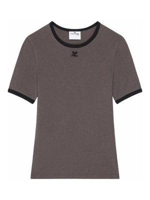 Courreges: t-shirts - Cotton T-Shirt With Contrasting Edge