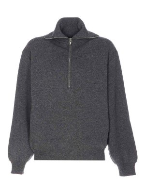 BALENCIAGA: Strickpullover mit Rundhalsausschnitt - Rundhalspullover - Grau