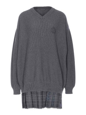 BALENCIAGA: Strickpullover mit Rundhalsausschnitt - Rundhalspullover - Grau