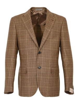 CORNELIANI: blazers - Single-Breasted Prince Of Wales Wool Jacket