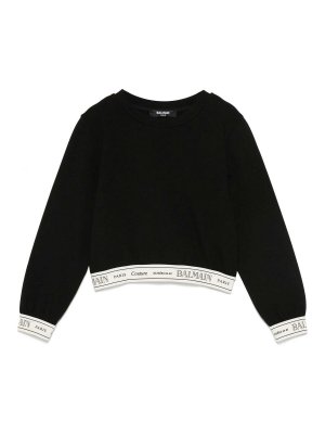 Balmain: Top e canotte - Top Crop Con Banda Logo