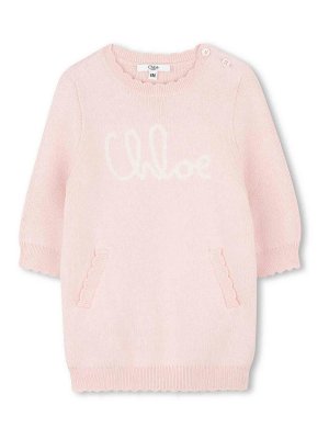 CHLOE': knee length dresses - Knitted dress with embroidered logo