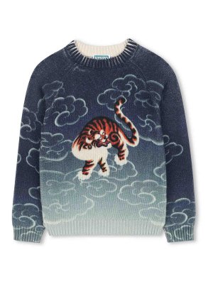 KENZO: Strickpullover mit Rundhalsausschnitt - Rundhalspullover - Blau