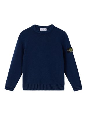 Stone Island Junior: Strickpullover mit Rundhalsausschnitt - Rundhalspullover - Blau