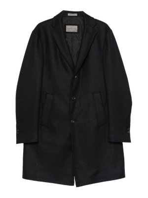 CORNELIANI: knee length coats - Navy Blue Single-Breasted Coat