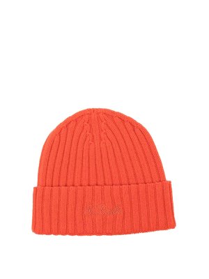 MC2 SAINT BARTH: beanies - Orange Ribbed Wengen Wool Beanie