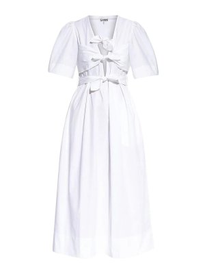 GANNI: Knielange Kleider - Knielanges Kleid - Weiß