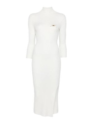 ELISABETTA FRANCHI: knee length dresses - Ivory Knitted Dress