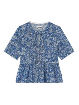 GANNI: jeans dritti, a sigaretta - Camicetta peplo in denim