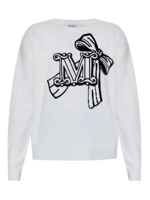 Max Mara: Strickpullover mit Rundhalsausschnitt - Rundhalspullover - Weiß