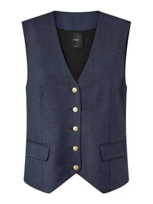 Pinko: gilet - Ketchup Gilet Lana Armaturata Blu - Notti Blu
