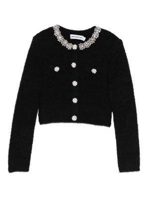 Self Portrait: cardigans - Black Crystal Trim Cardigan
