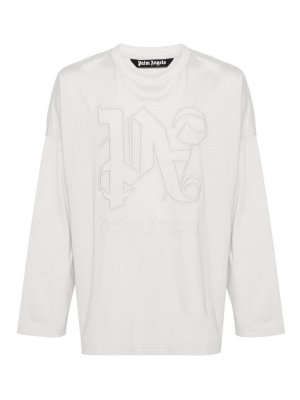 Palm Angels: t-shirt - T-shirt con monogramma in grigio