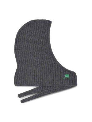 GANNI: hats & caps - Core Future Wool Knit Balaclava Charcoal Grey