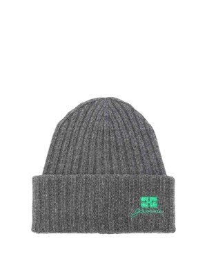 GANNI: hats & caps - Core Future Wool Knit Beanie Charcoal Grey