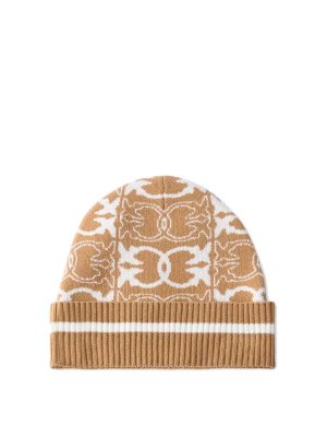 Pinko: hats & caps - Bulgaria Beanie Jacquard Logo Cammello